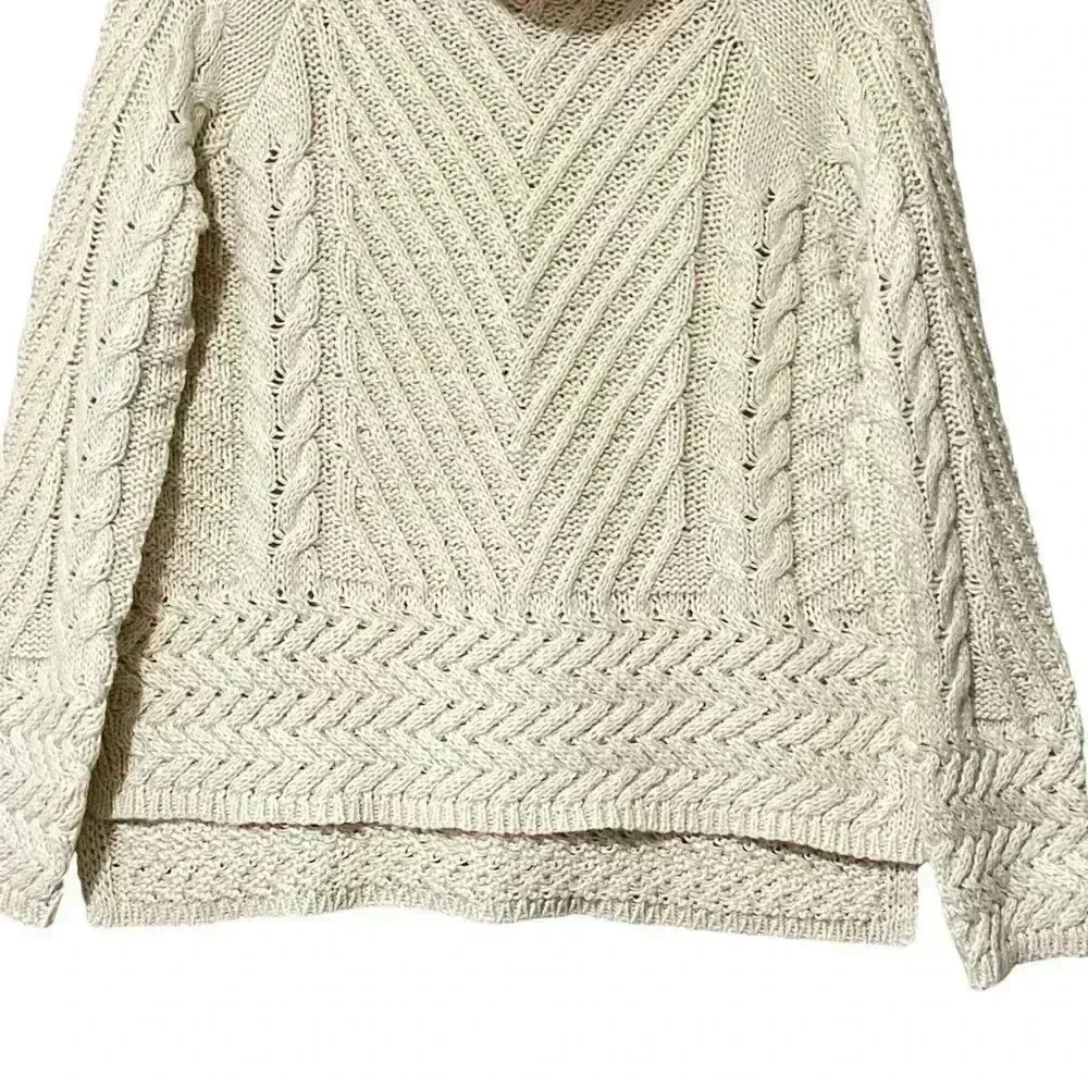Hem & Thread Cable Knit Turtleneck Sweater Medium Ecru Hi-Lo NWT - Picture 9 of 12